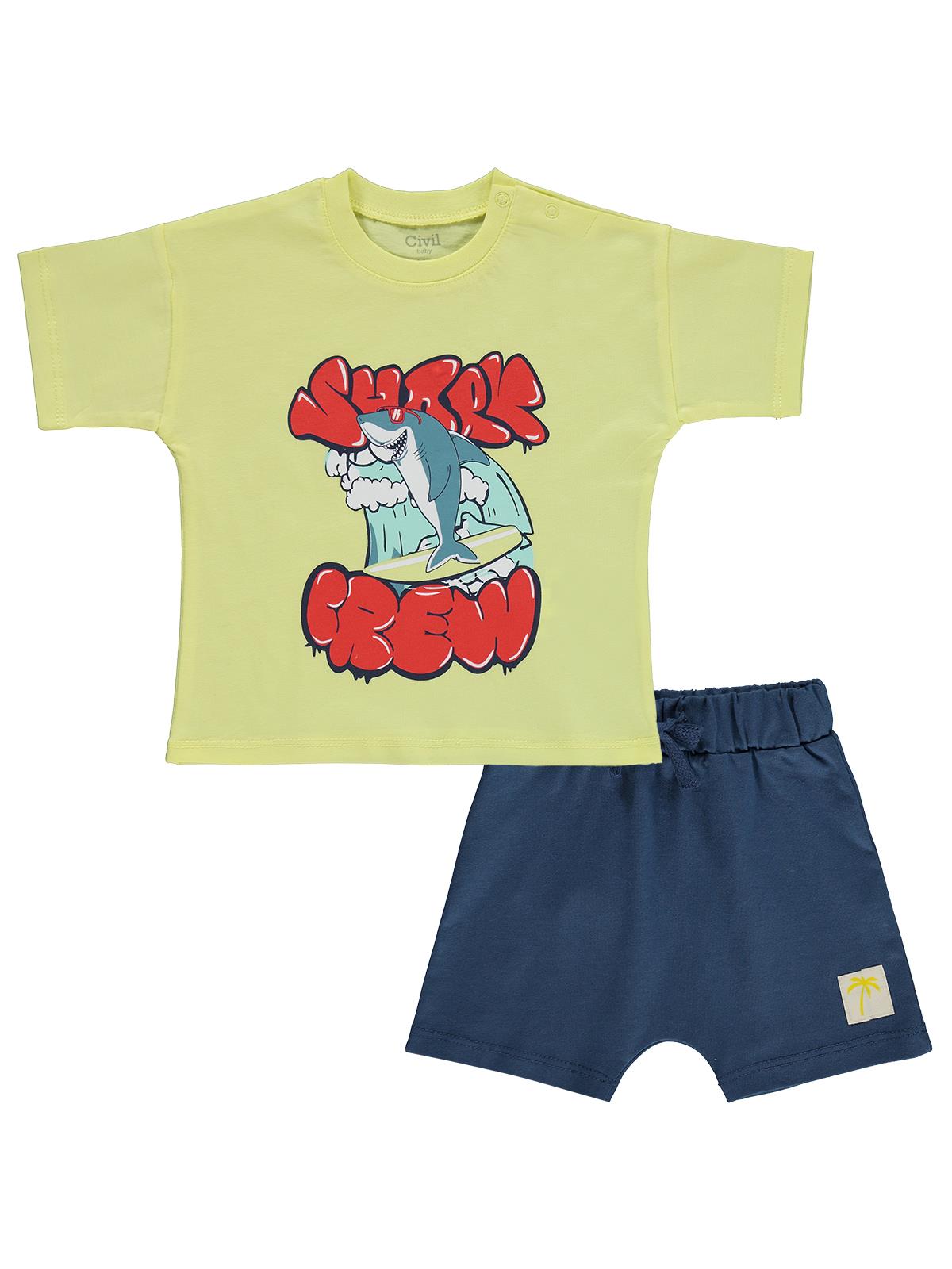 Civil Baby Shark Crew Baskılı 6-18 Ay Takım - Sarı
