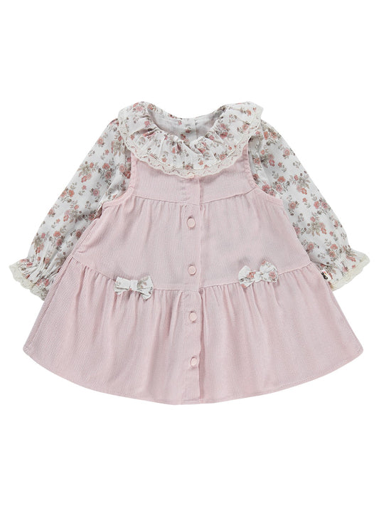 Civil Baby Çiçek Baskılı Düğmeli 6-18 Ay Elbise - Pudra