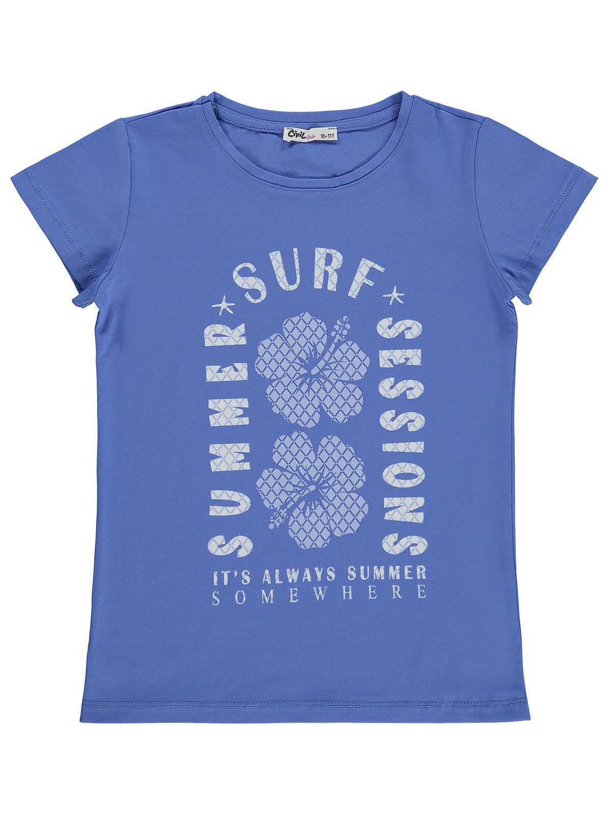 Civil Girls Summer Surf Sessions Baskılı 10-13 Yaş Tişört  - Mavi