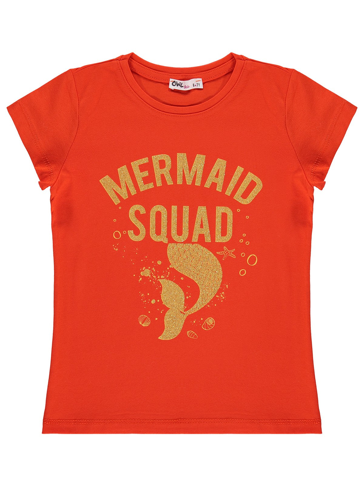 Civil Girls Mermaid Baskılı 6-9 Yaş Tişört  - Turuncu