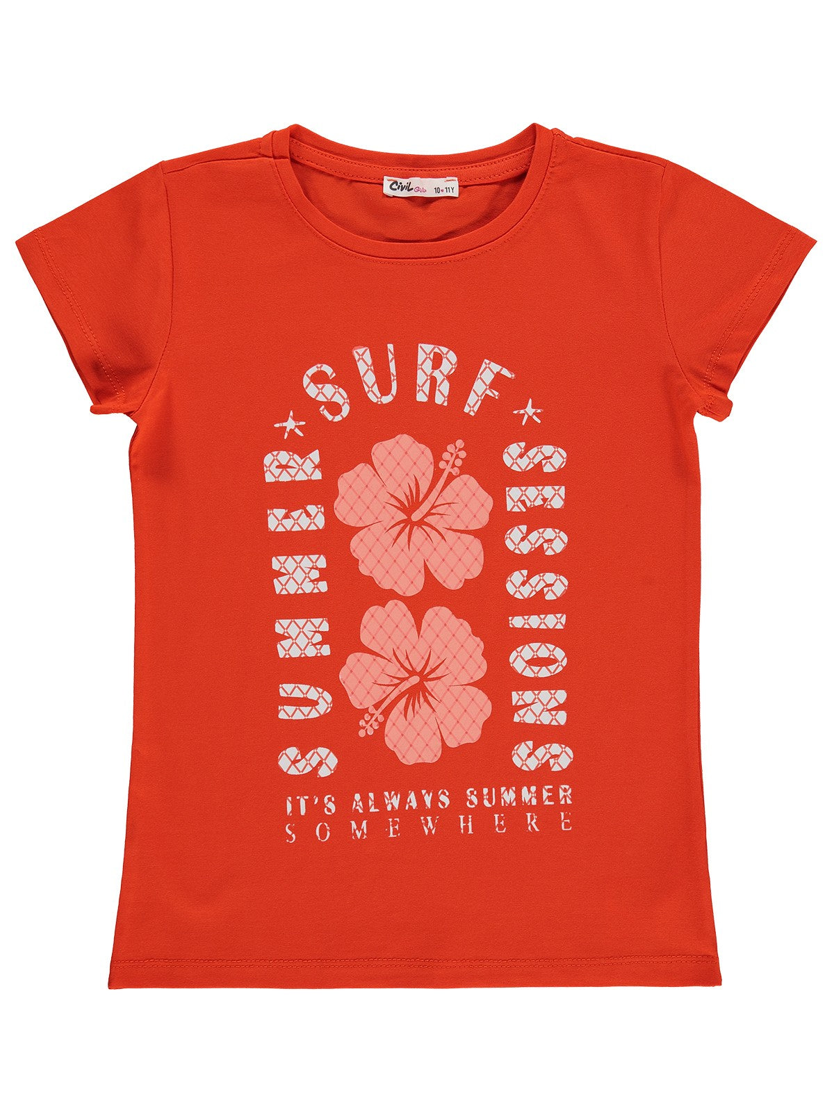 Civil Girls Summer Surf Sessions Baskılı 10-13 Yaş Tişört  - Turuncu