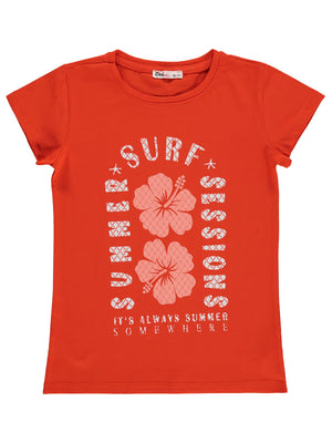 Civil Girls Summer Surf Sessions Baskılı 10-13 Yaş Tişört  - Turuncu