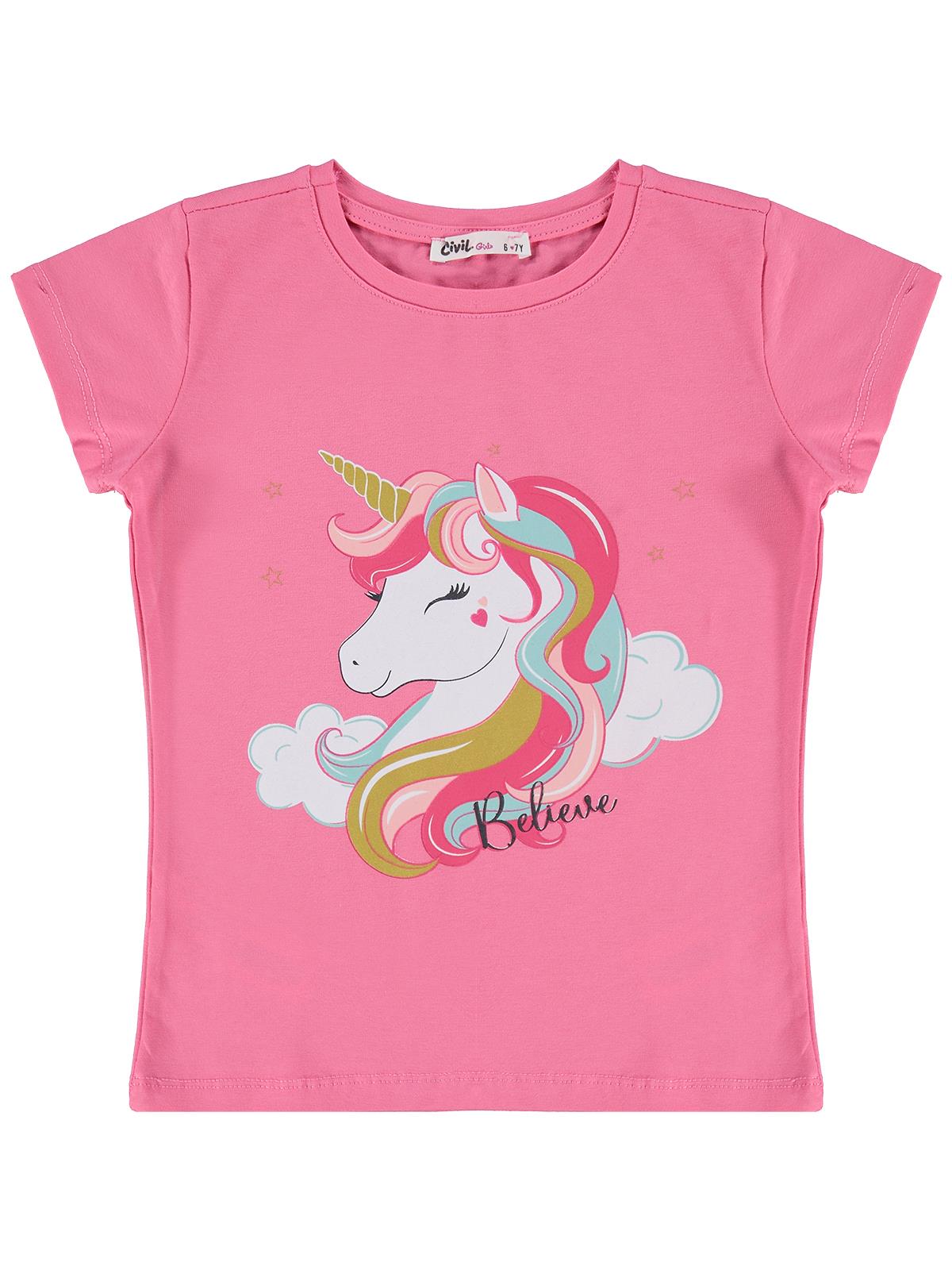 Civil Girls Unicorn Baskılı 6-9 Yaş Tişört  - Kırık Beyaz