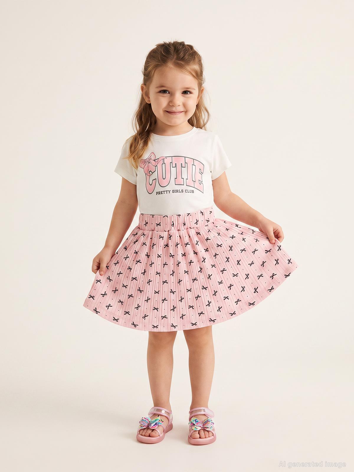 Civil Girls Fiyonk Desenli 2-5 Yaş Etek - Pembe