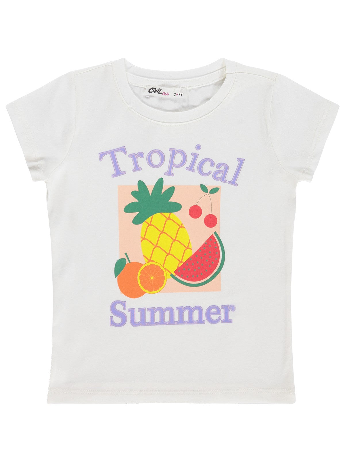 Civil Girls Tropical Baskılı 2-5 Yaş Tişört - Kırık Beyaz