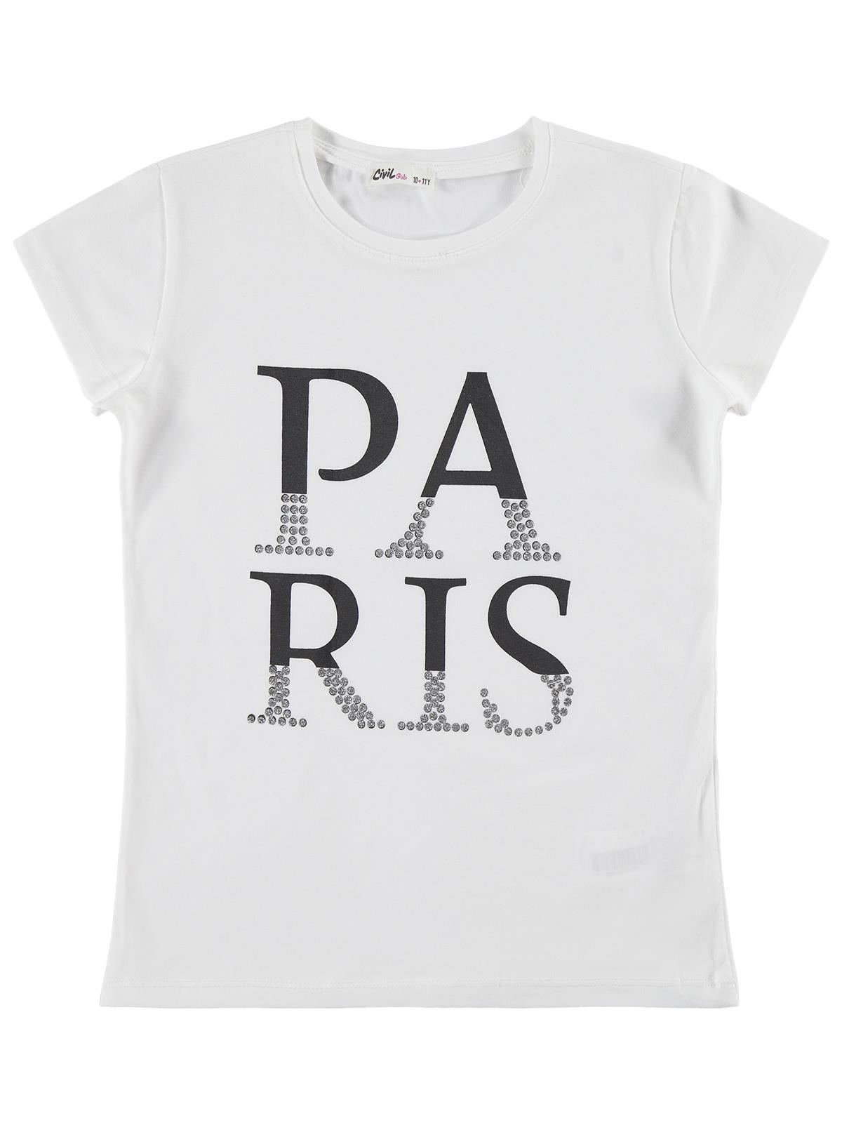 Civil Girls Paris Baskılı 10-13 Yaş Tişört  - Kırık Beyaz