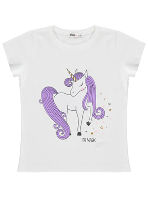 Civil Girls Unicorn Baskılı 2-5 Yaş Tişört  - Kırık Beyaz