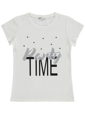 Civil Girls Party Time Baskılı 6-9 Yaş Tişört  - Kırık Beyaz