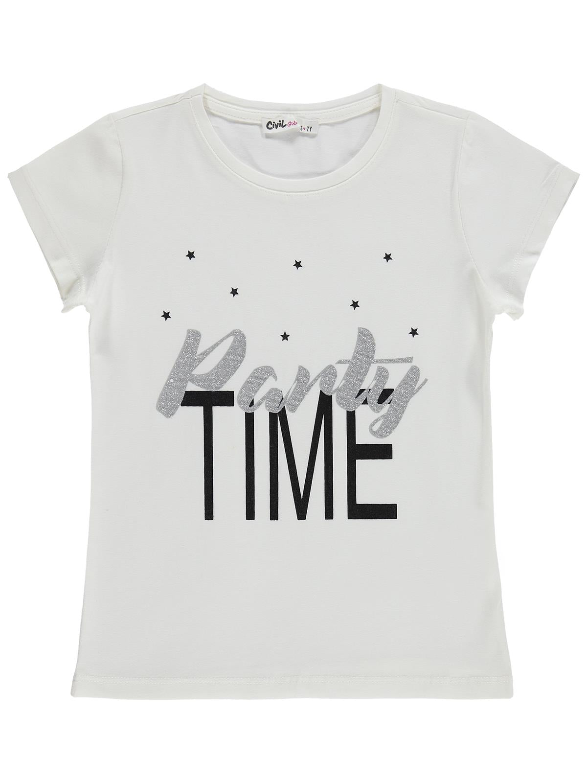 Civil Girls Party Time Baskılı 6-9 Yaş Tişört  - Kırık Beyaz