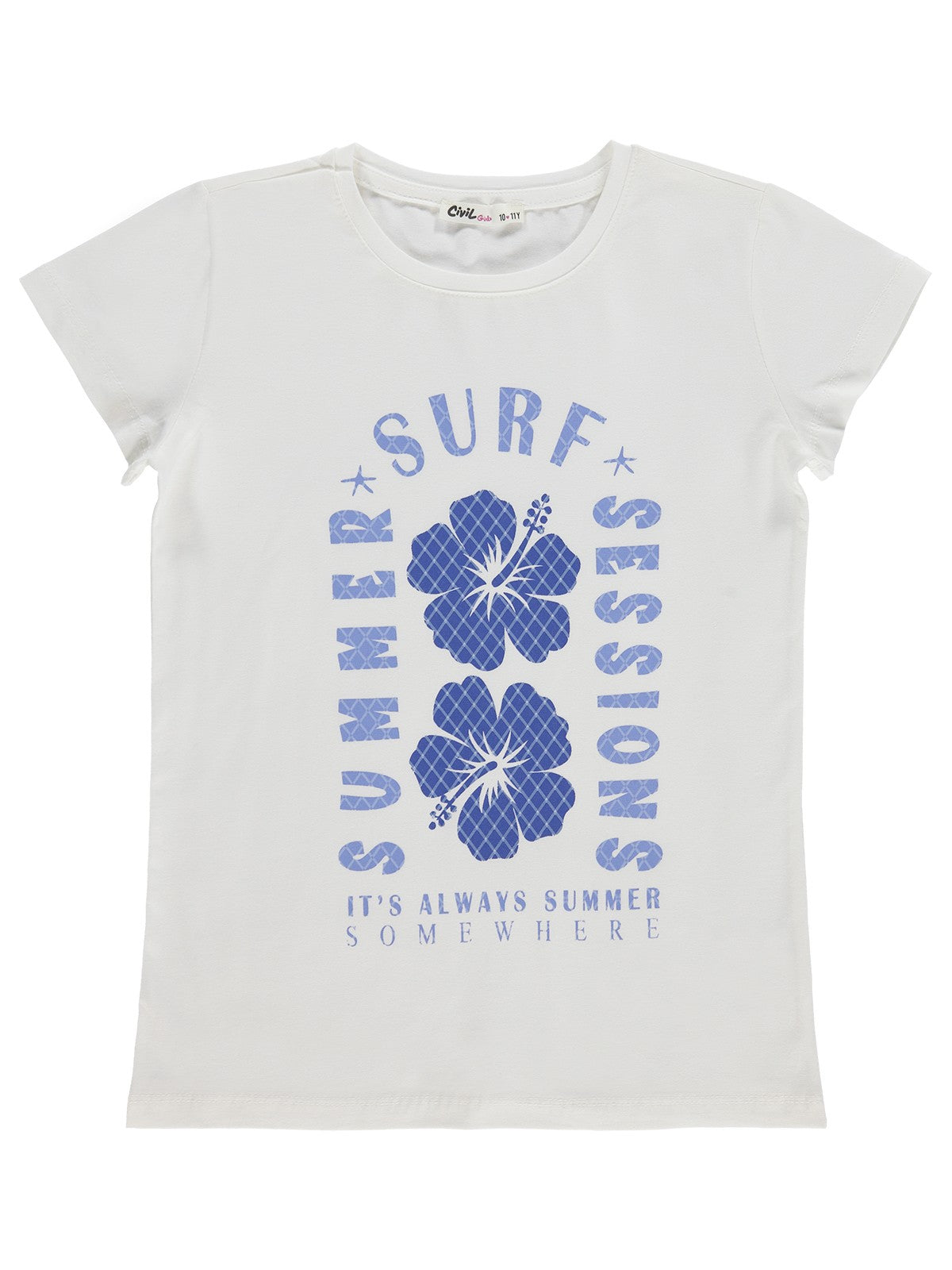Civil Girls Summer Surf Sessions Baskılı 10-13 Yaş Tişört  - Kırık Beyaz