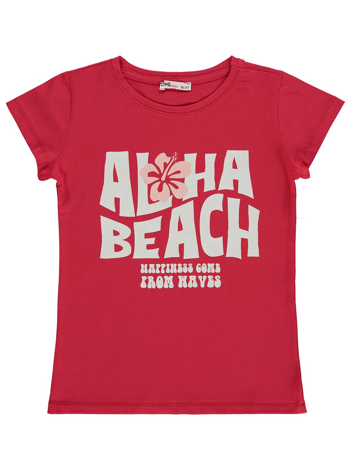 Civil Girls Aloha Beach Baskılı 10-13 Yaş Tişört  - Kırmızı