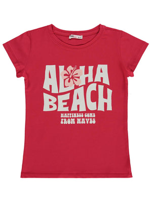 Civil Girls Aloha Beach Baskılı 10-13 Yaş Tişört  - Kırmızı