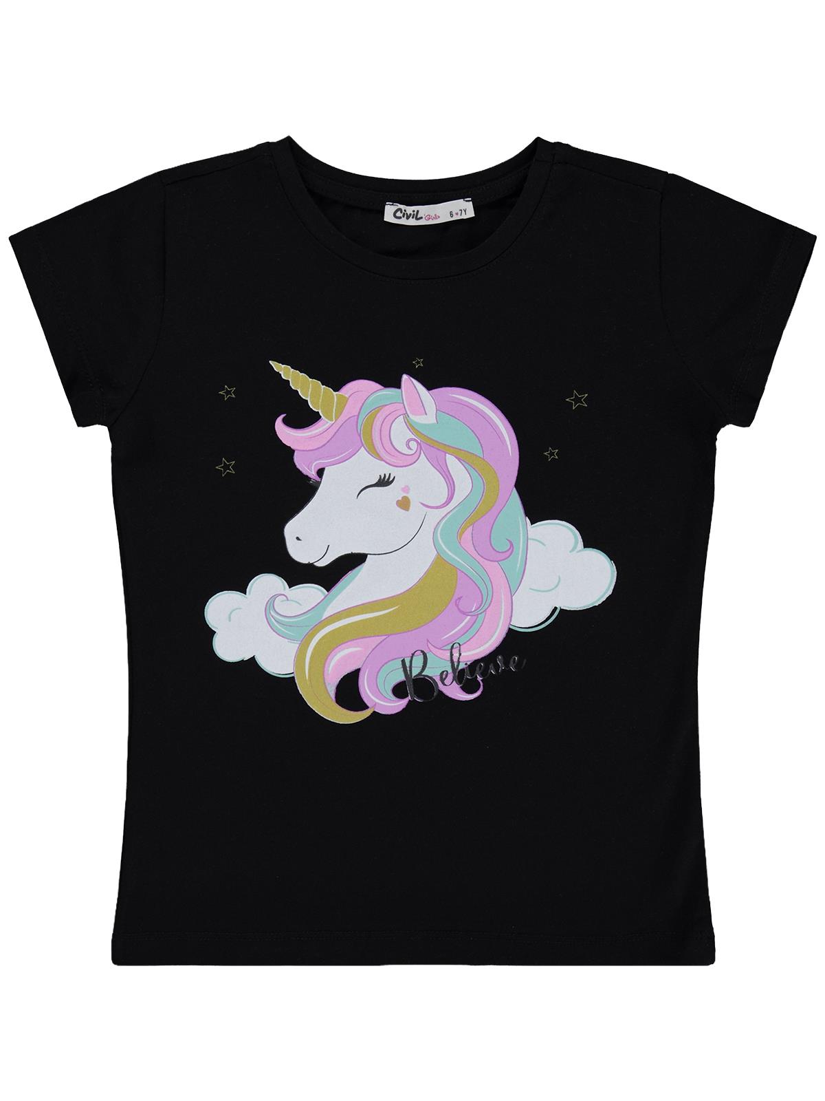 Civil Girls Unicorn Baskılı 6-9 Yaş Tişört  - Kırık Beyaz