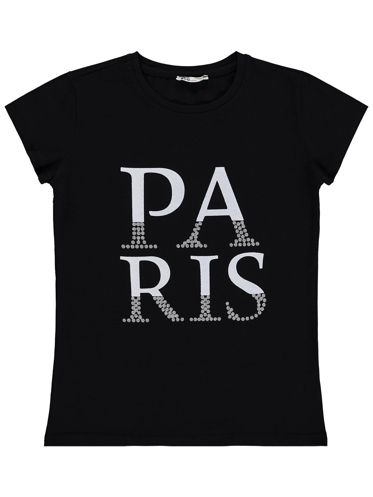 Civil Girls Paris Baskılı 10-13 Yaş Tişört  - Siyah