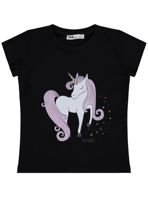 Civil Girls Unicorn Baskılı 2-5 Yaş Tişört  - Siyah