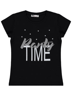 Civil Girls Party Time Baskılı 6-9 Yaş Tişört  - Siyah