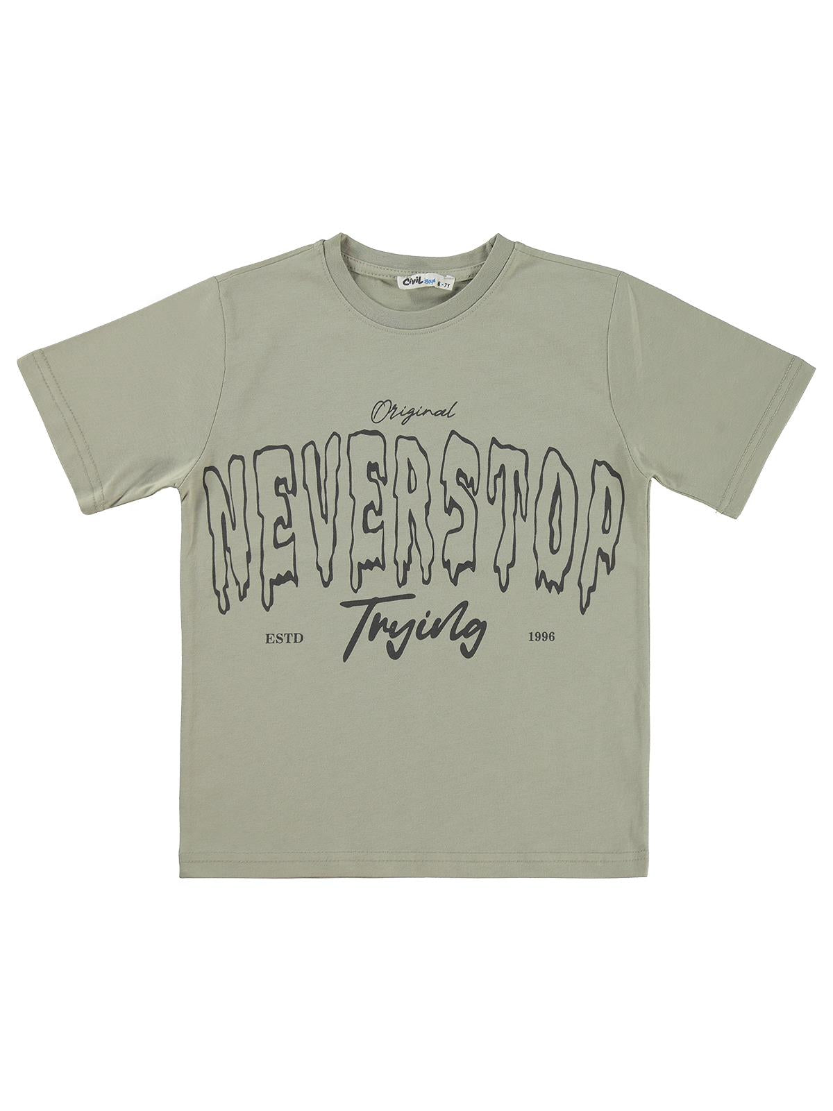 Civil Boys Never Stop Baskılı 10-13 Yaş Tişört - Gri