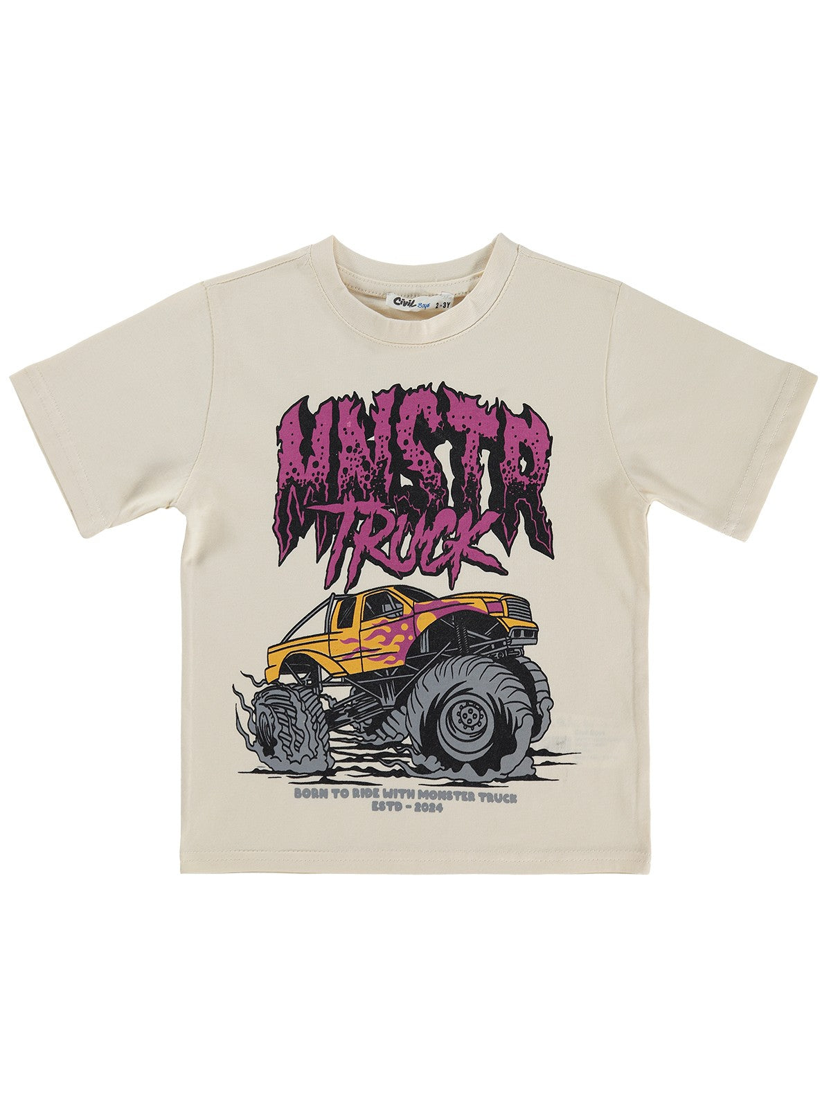 Civil Boys Mnstr Truck Baskılı 2-5 Yaş Tişört - Ekru