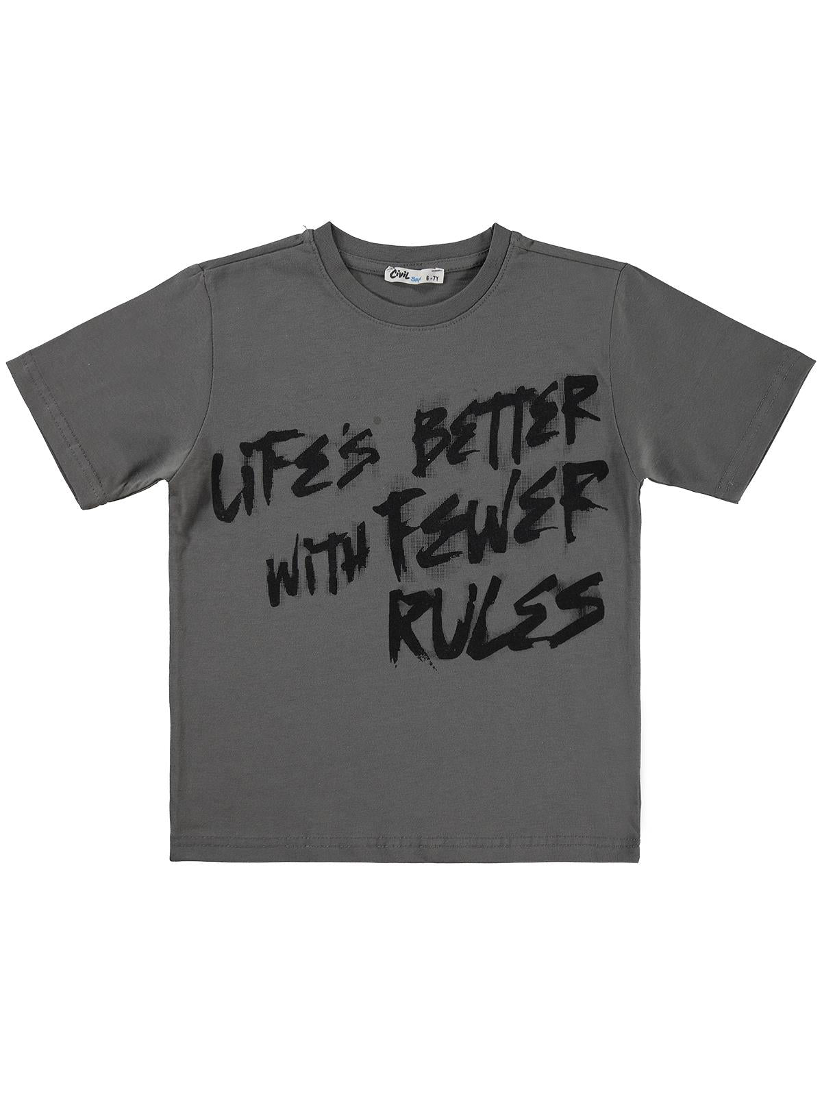 Civil Boys Lıfe's Better Basklı 10-13 Yaş Tişört - Gri