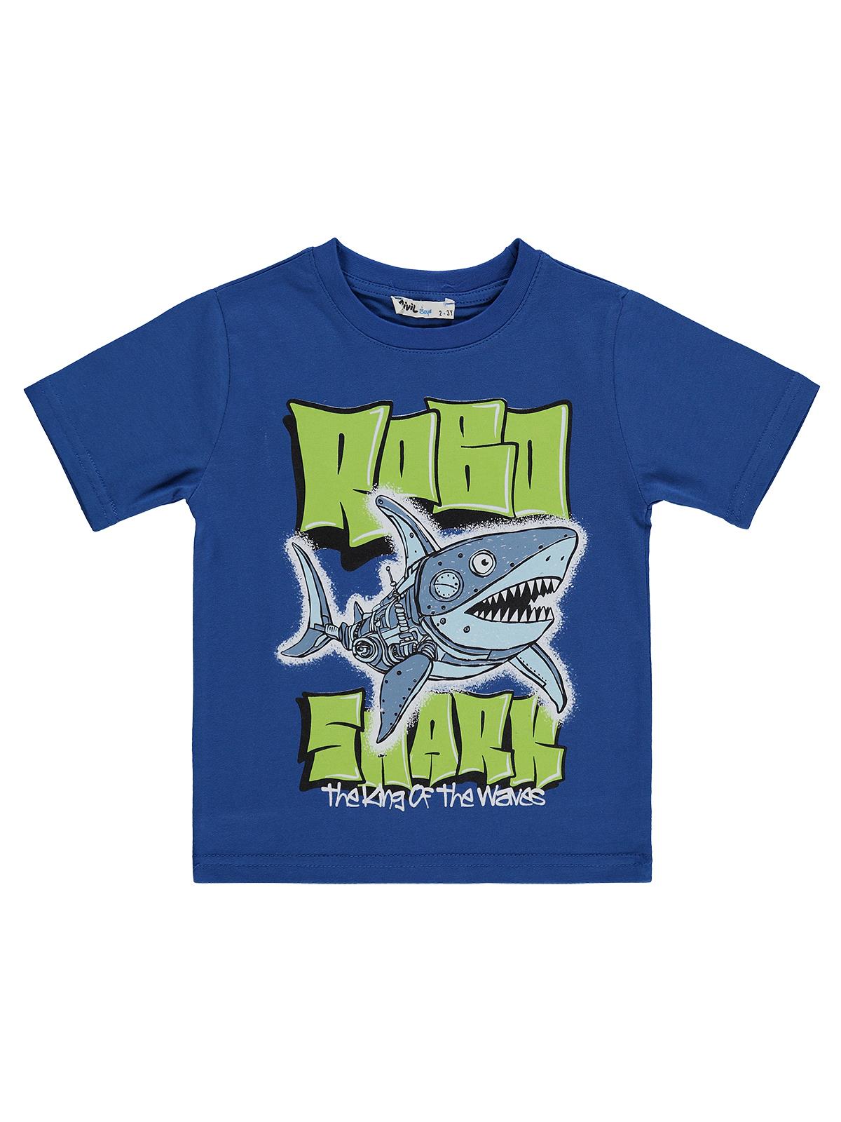 Civil Boys Robo Shark Basklı 2-5 Yaş Tişört - Mavi