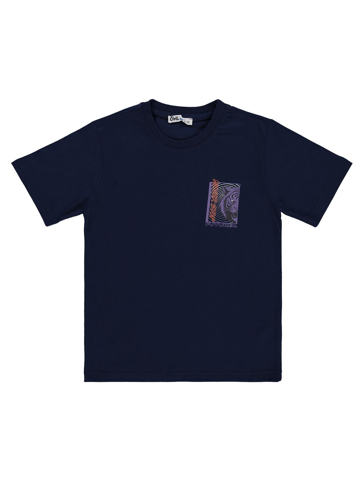 Civil Boys FUTURE ASLAN Baskılı 10-13 Yaş Tişört - Lacivert