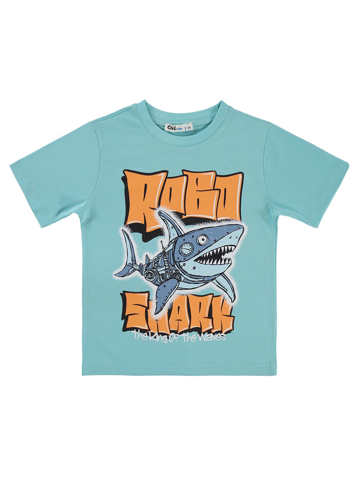 Civil Boys Robo Shark Basklı 2-5 Yaş Tişört - Yeşil