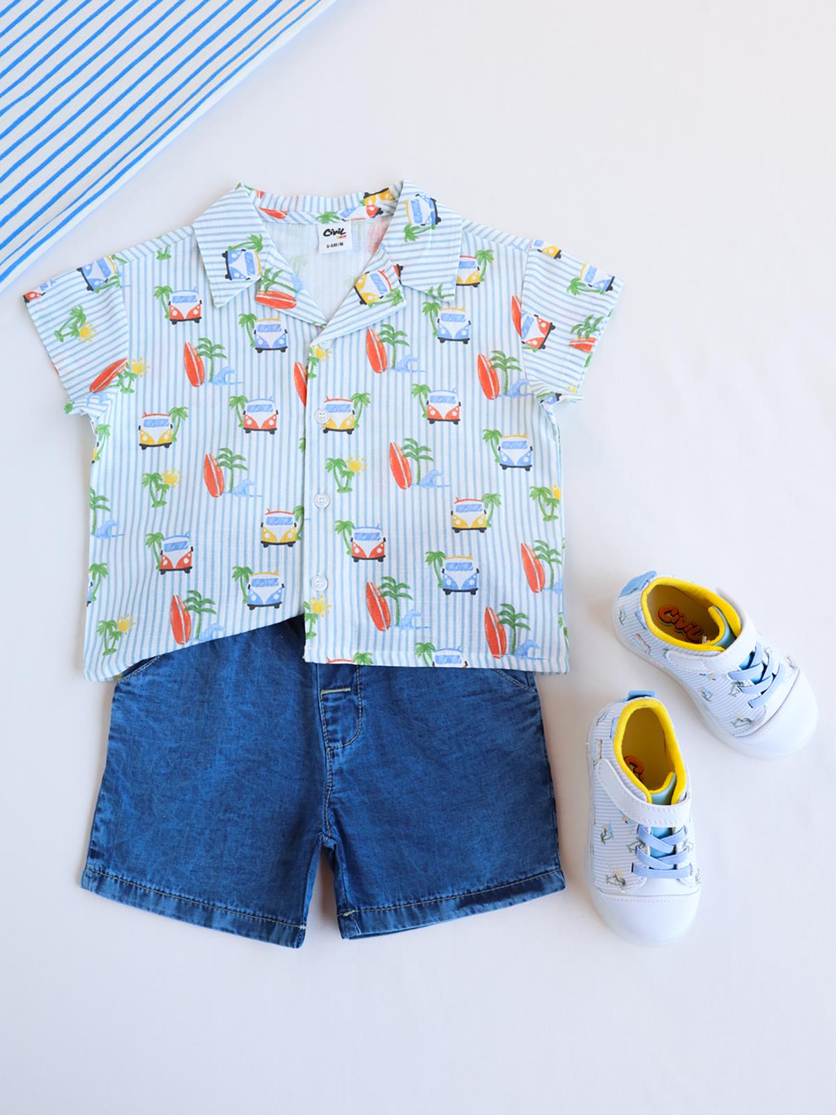 Civil Baby Erkek Bebek Araba Empirme 6-18 Ay Takım - Mavi
