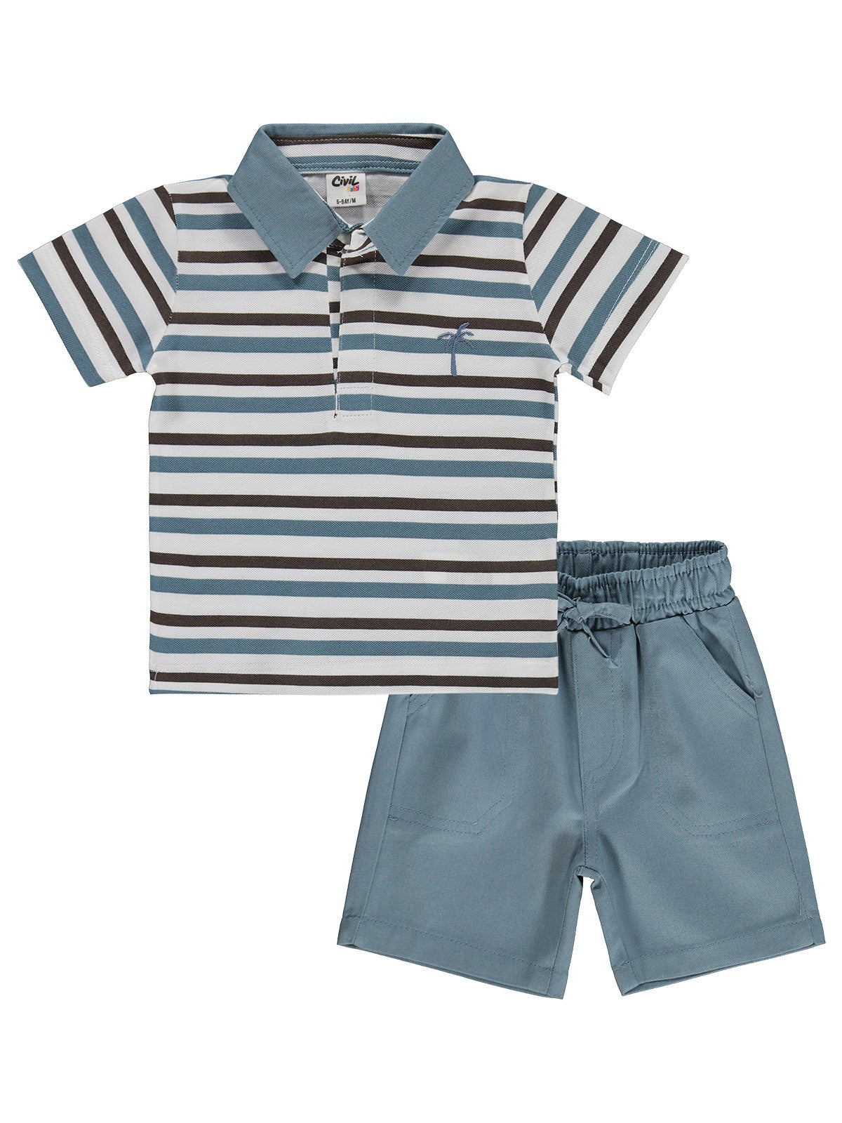 Civil Baby Palmiye Nakışlı 6-18 Ay Takım - Mavi