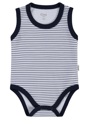 Civil Baby Çizgili 3-36 Ay Çıtçıtlı Badi - Lacivert