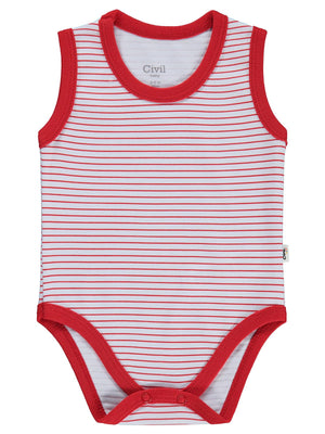 Civil Baby Çizgili 3-36 Ay Çıtçıtlı Badi - Kırmızı