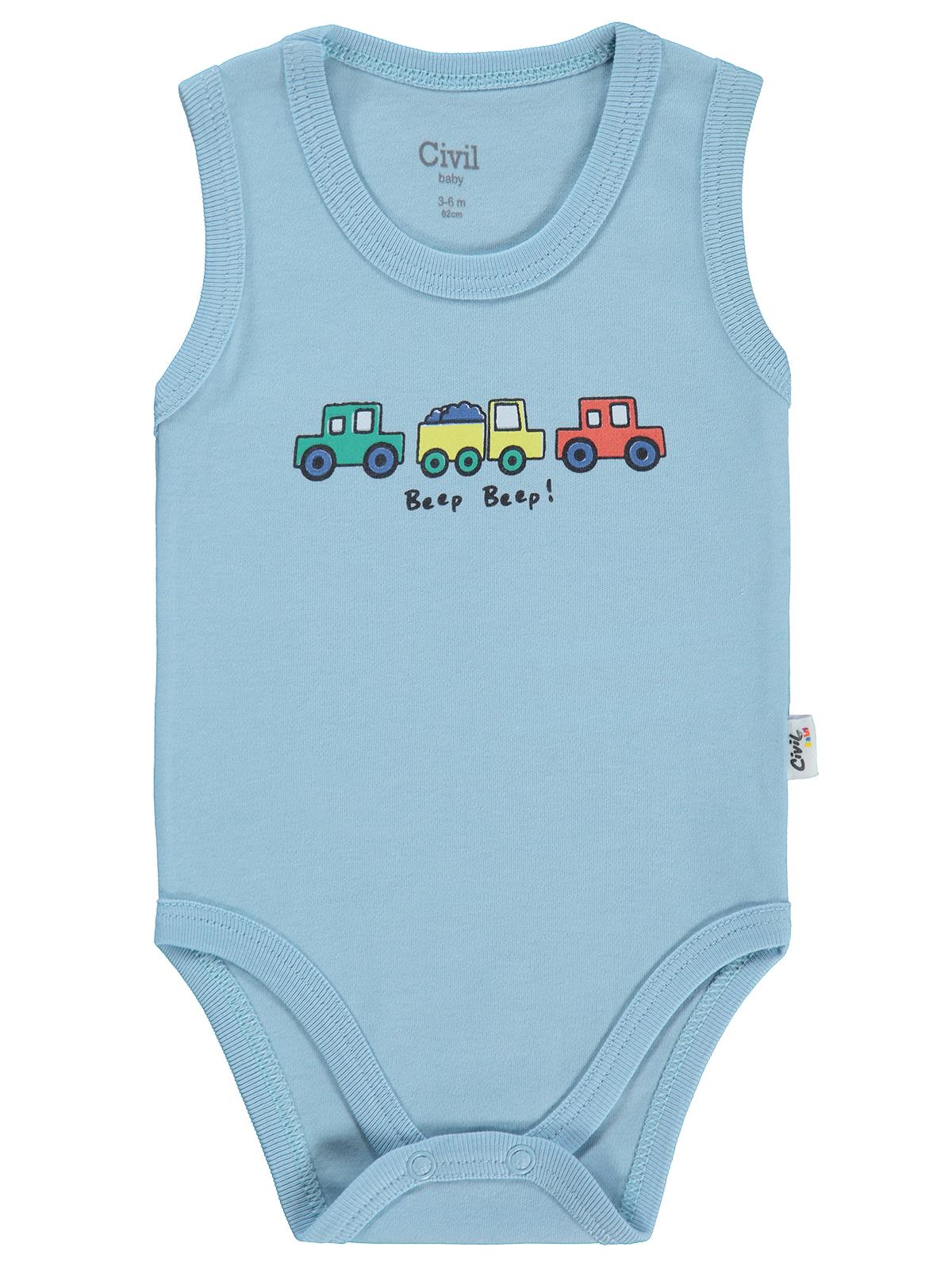 Civil Baby Araba Baskılı 3-36 Ay Çıtçıtlı Badi - Mavi