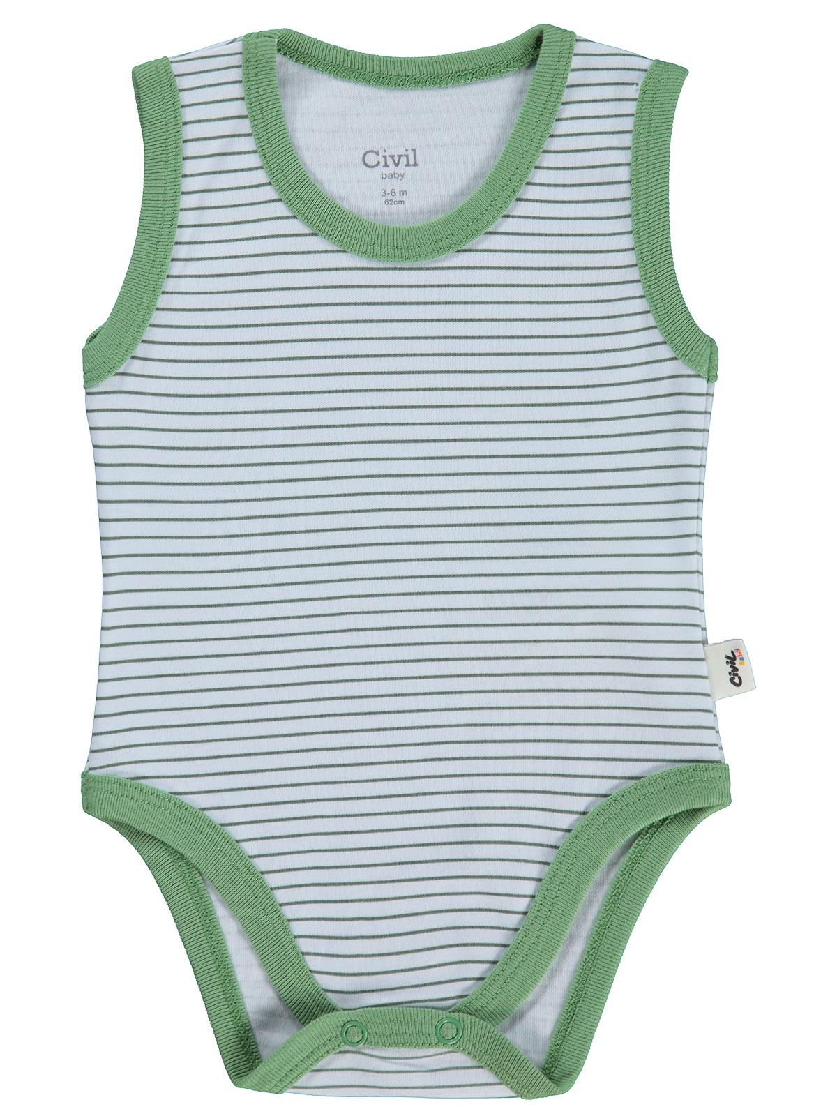 Civil Baby Çizgili 3-36 Ay Çıtçıtlı Badi - Haki