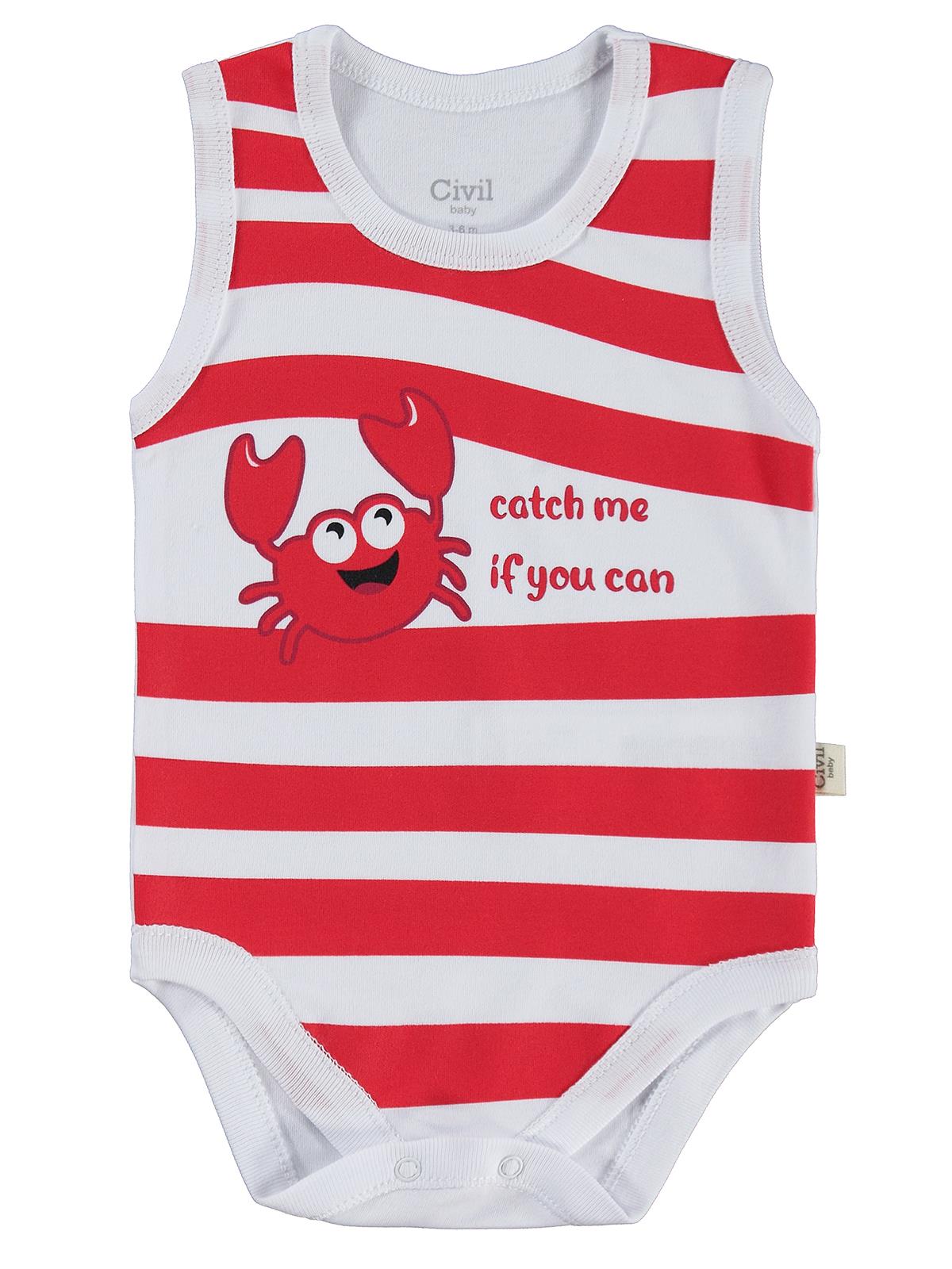 Civil Baby Yengeç Baskılı 2'li Set 3-18 Ay Çıtçıtlı Badi - Beyaz