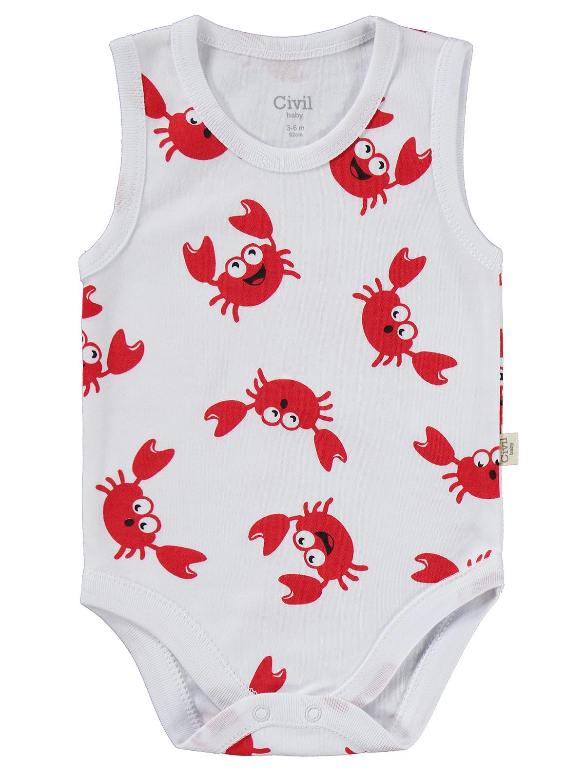 Civil Baby Yengeç Baskılı 2'li Set 3-18 Ay Çıtçıtlı Badi - Beyaz