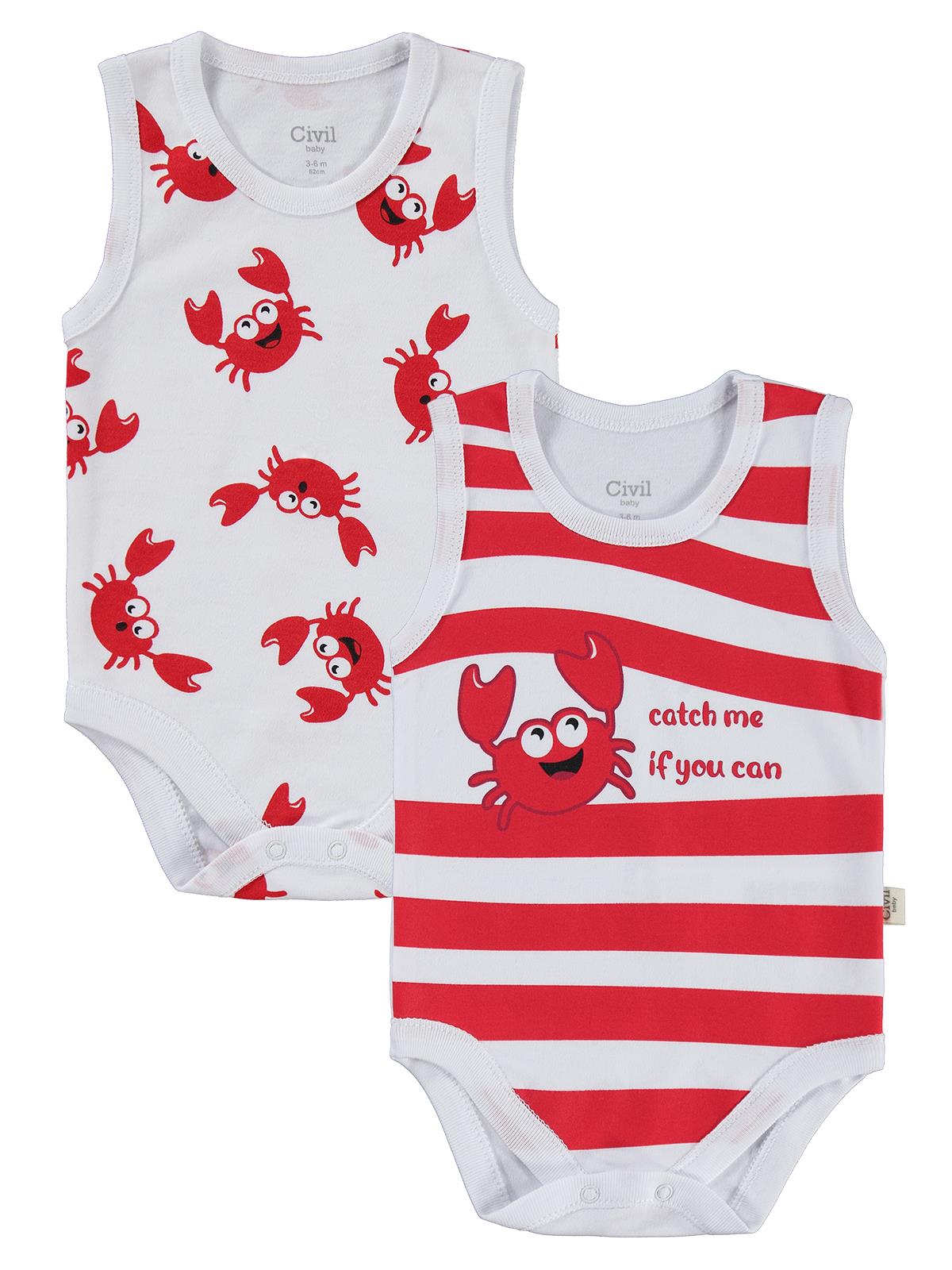 Civil Baby Yengeç Baskılı 2'li Set 3-18 Ay Çıtçıtlı Badi - Beyaz