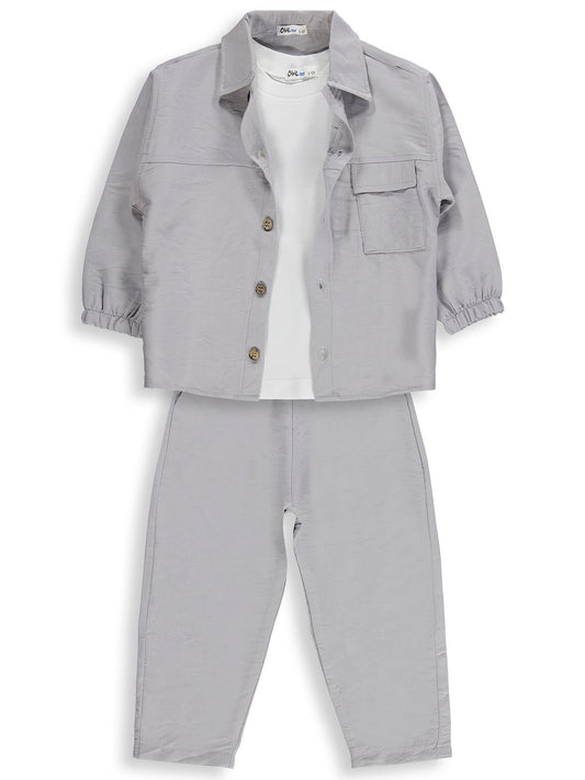 Civil Boys Gabardin Çizgili 3 lü 2-5 Yaş Takım - Gri