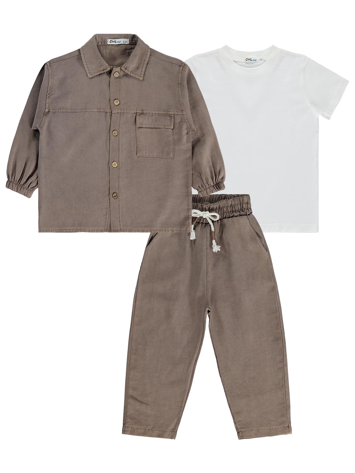 Civil Boys Gabardin Çizgili 3 lü 2-5 Yaş Takım - Kahve