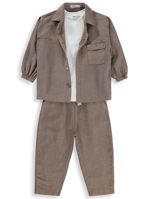 Civil Boys Gabardin Çizgili 3 lü 2-5 Yaş Takım - Kahve