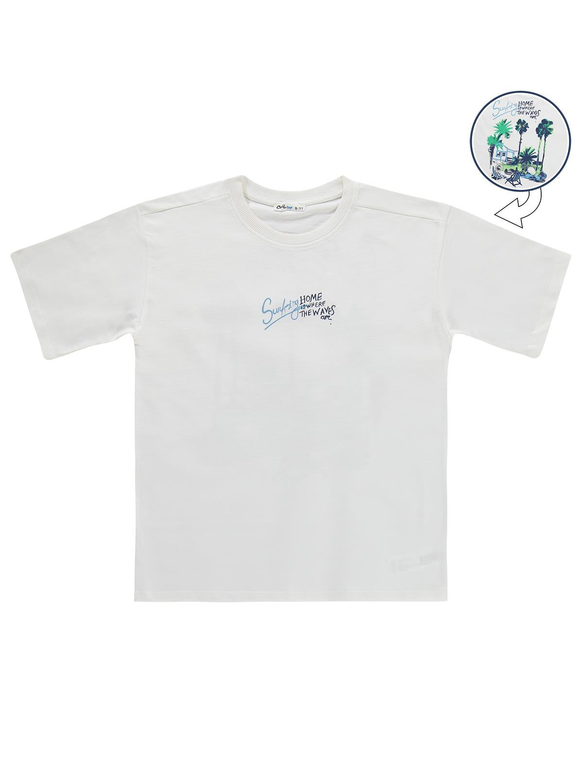 Civil Boys Home Sırt Baskılı 10-13 Yaş Tişört - Kırık Beyaz