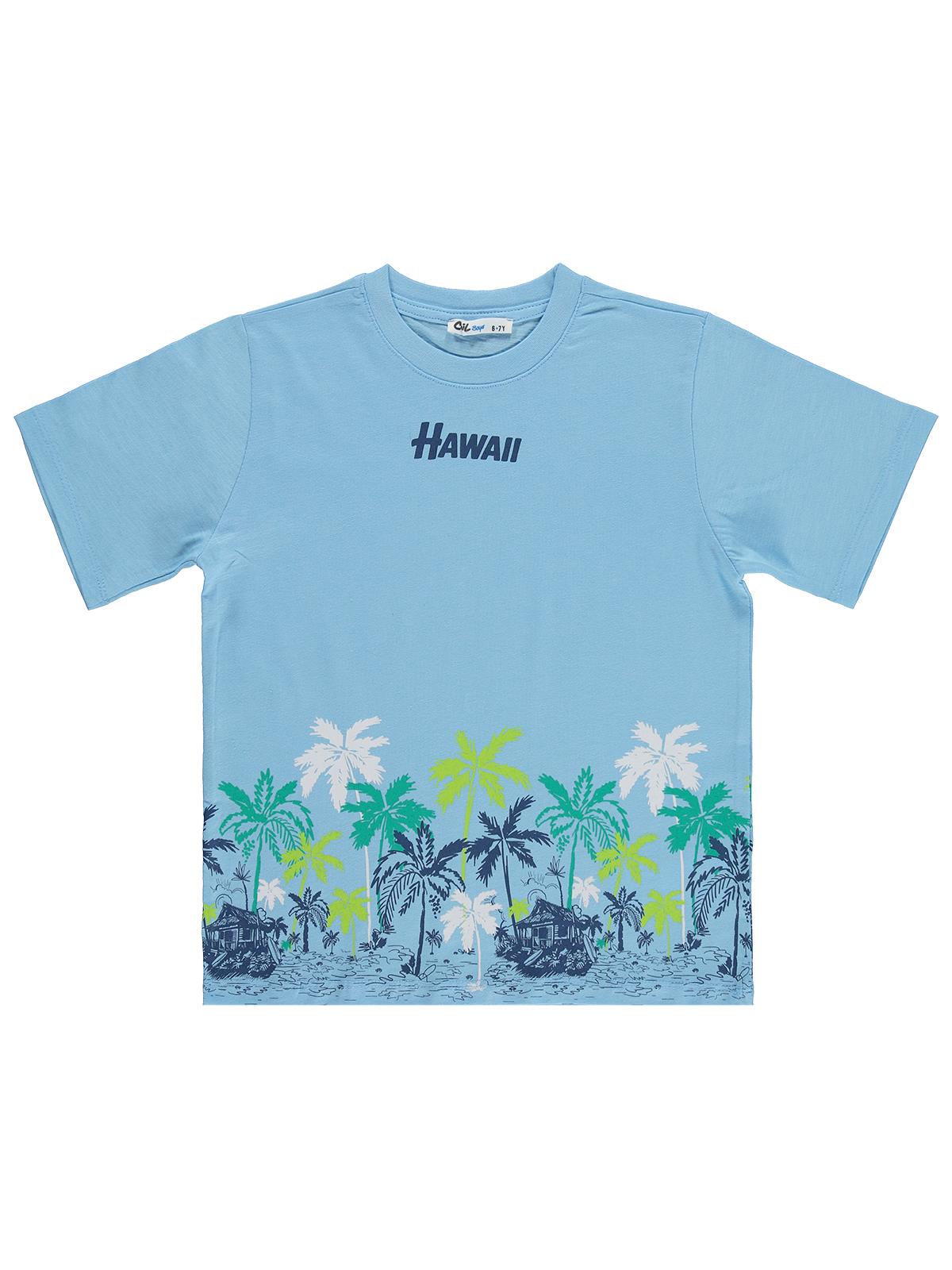 Civil Boys Hawaii palmiye baskılı 6-9 Yaş Tişört - Mavi