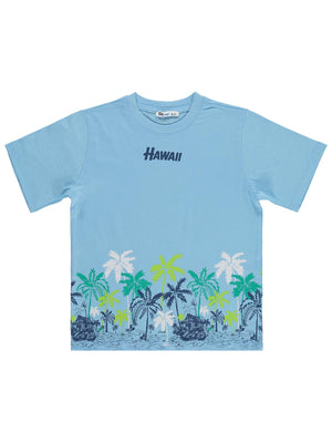 Civil Boys Hawaii palmiye baskılı 10-13 Yaş Tişört - Mavi