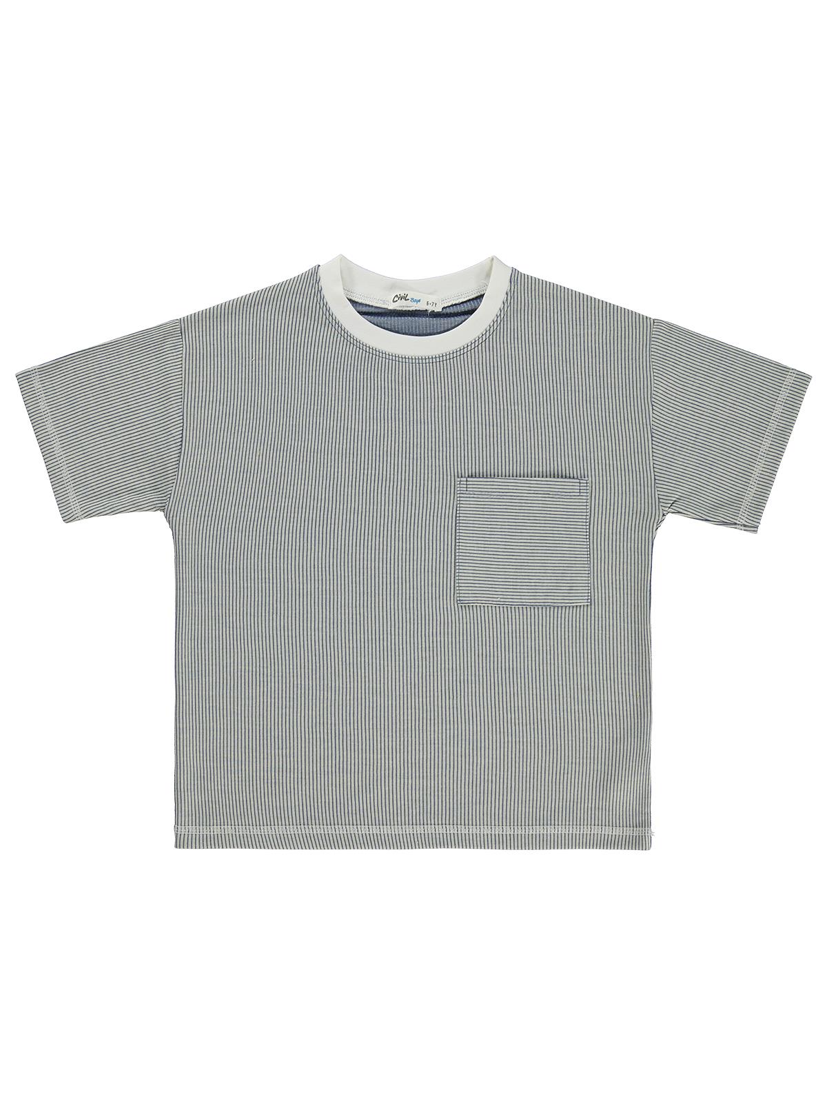 Civil Boys Karyoka Dikişli Cepli 6-9 Yaş Tişört - Mavi