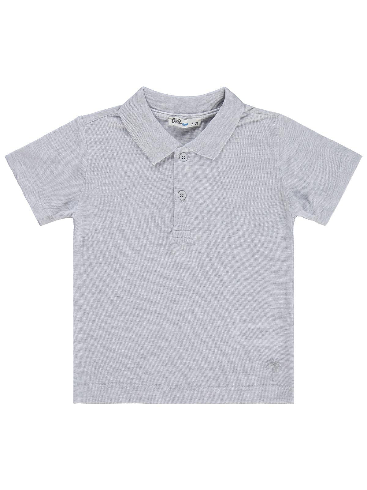 Civil Boys Erkek Çocuk Palmiye Nakışlı Polo Yaka 2-5 Yaş Tişört - Gri