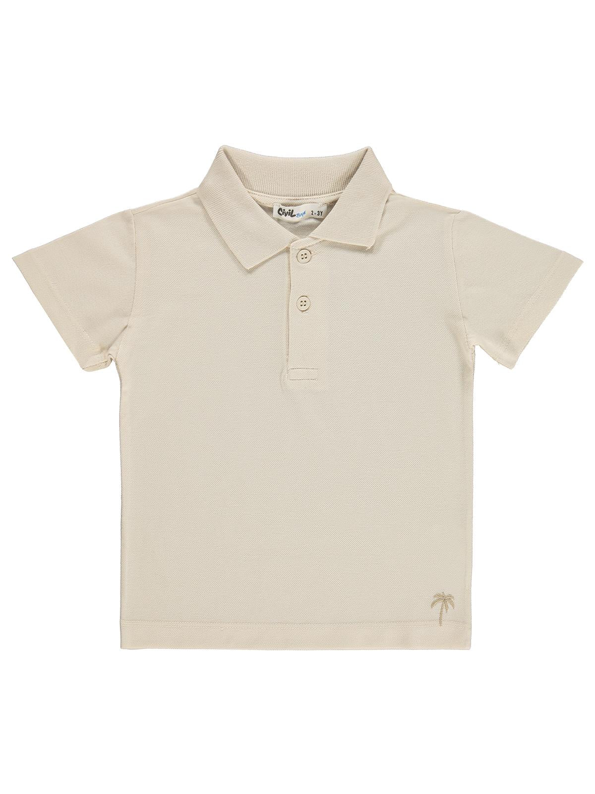 Civil Boys Erkek Çocuk Palmiye Nakışlı Polo Yaka 2-5 Yaş Tişört - Bej