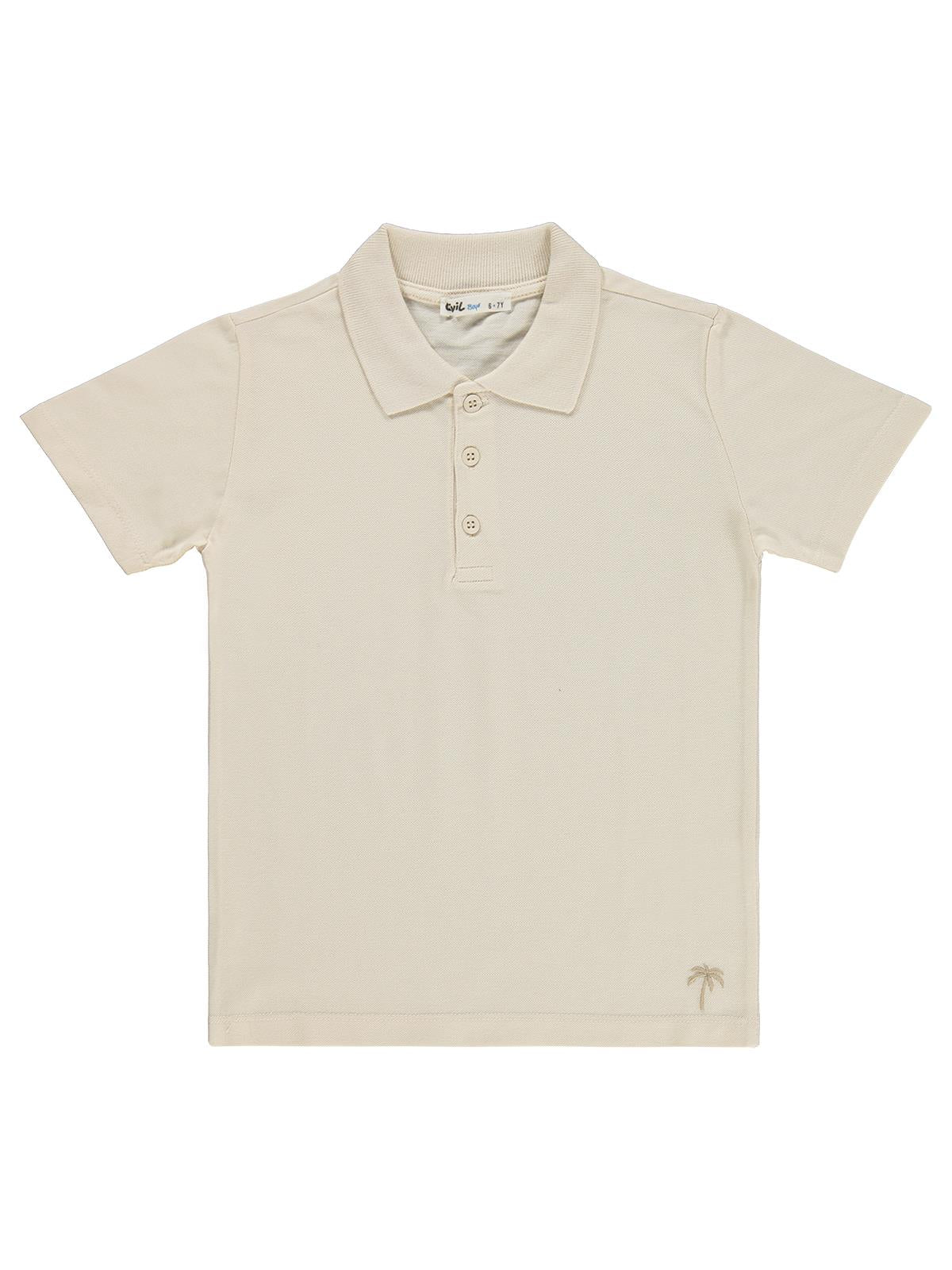 Civil Boys Erkek Çocuk Palmiye Nakışlı Polo Yaka 6-9 Yaş Tişört - Bej