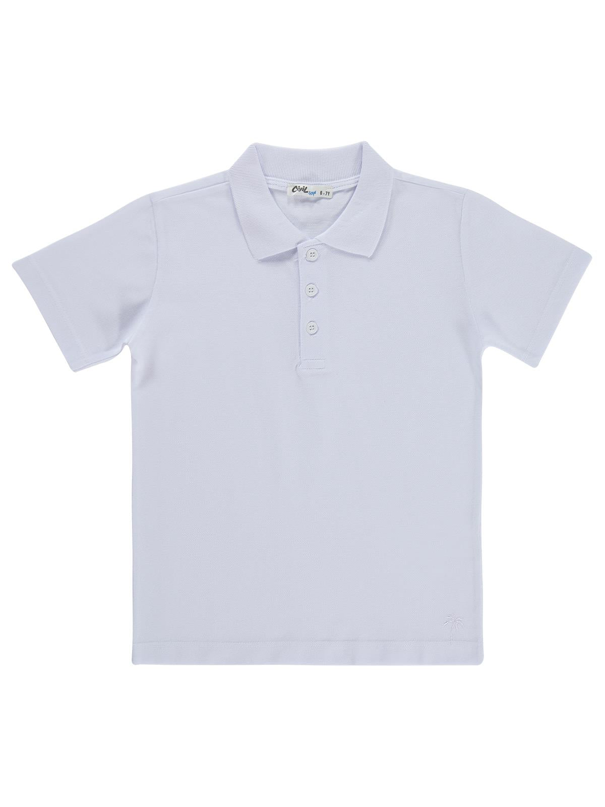 Civil Boys Palmiye Nakışlı Polo Yaka 10-13 Yaş Tişört - Beyaz