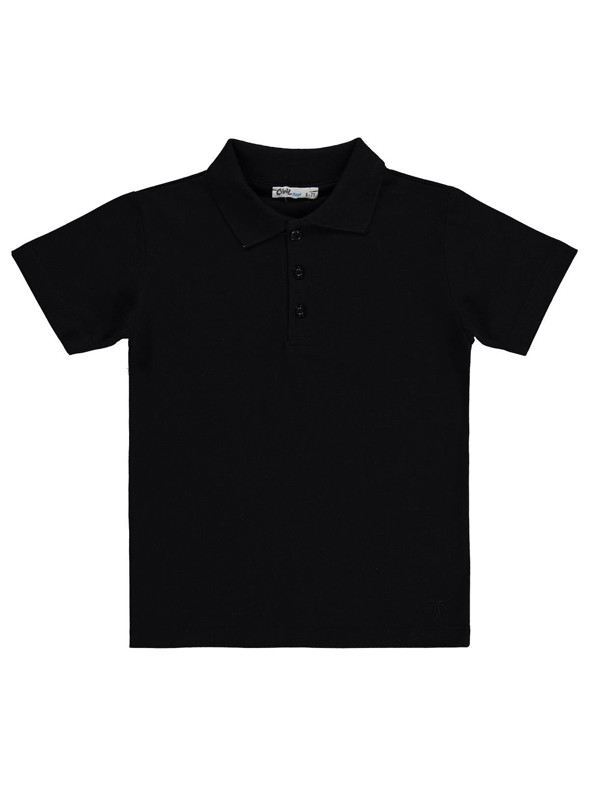 Civil Boys Erkek Çocuk Palmiye Nakışlı Polo Yaka 6-9 Yaş Tişört - Siyah