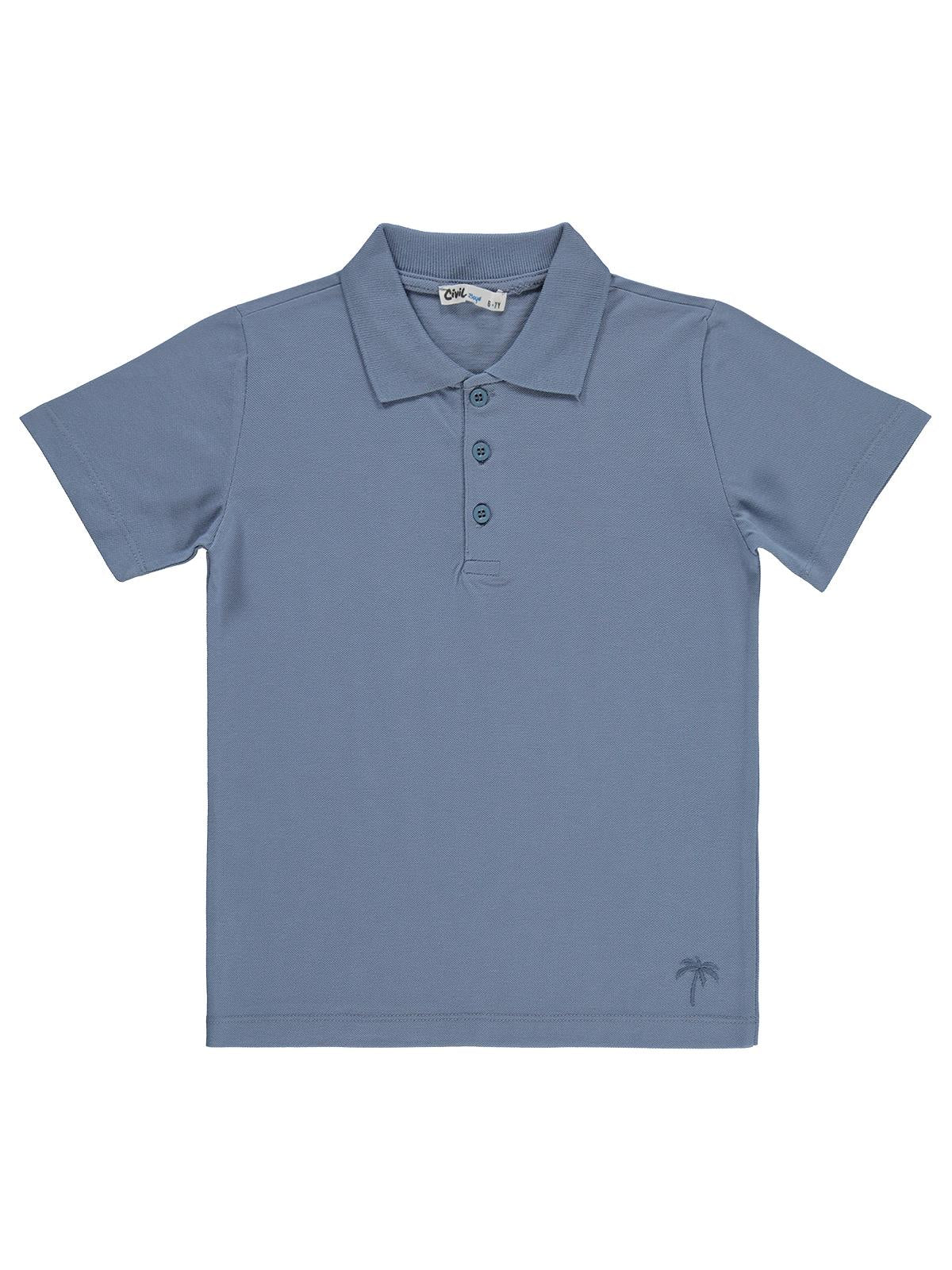 Civil Boys Erkek Çocuk Palmiye Nakışlı Polo Yaka 6-9 Yaş Tişört - Mavi