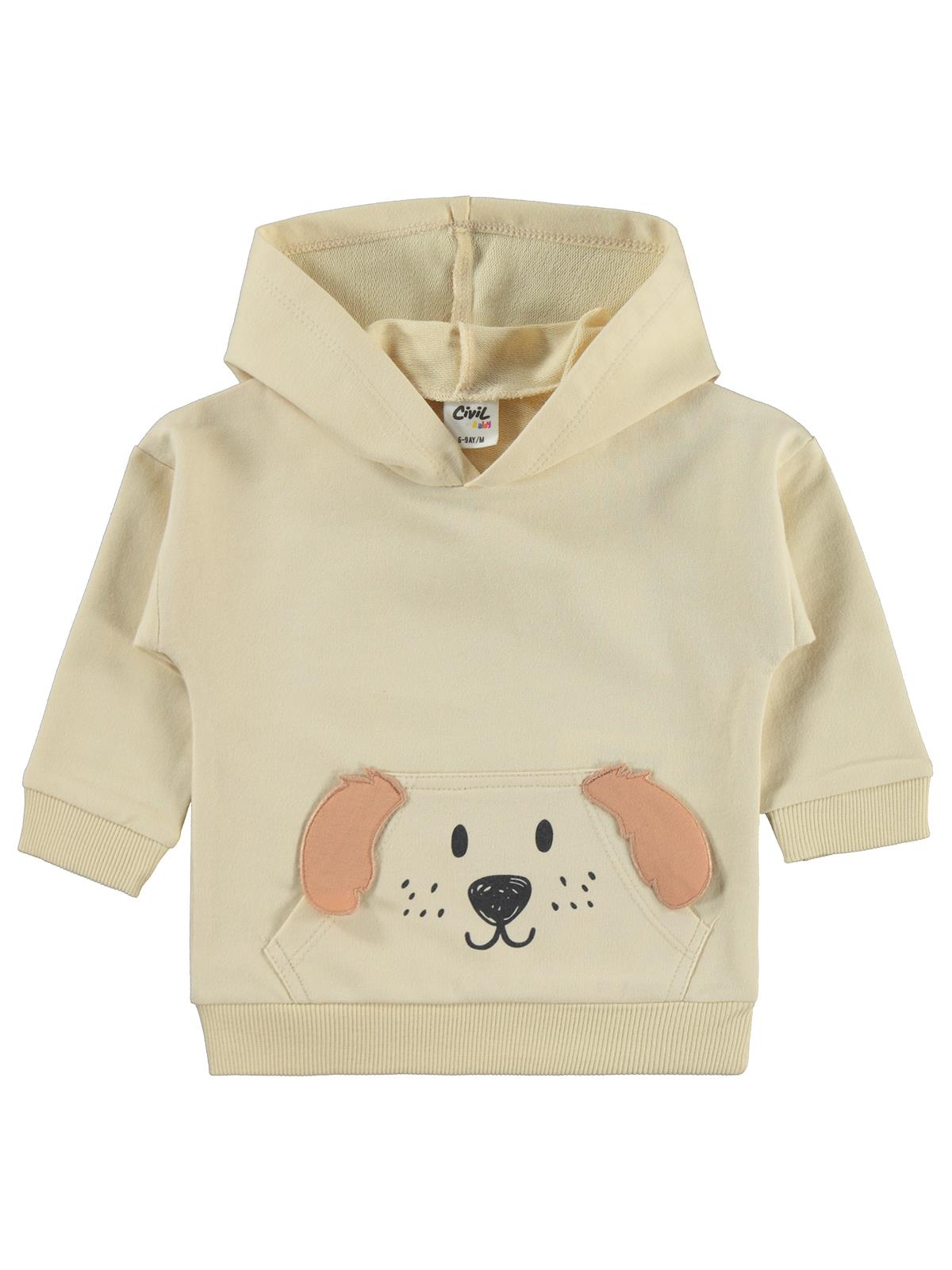 Civil Baby Kapşonlu Köpek Nakışlı 6-18 Ay Takım - Bej