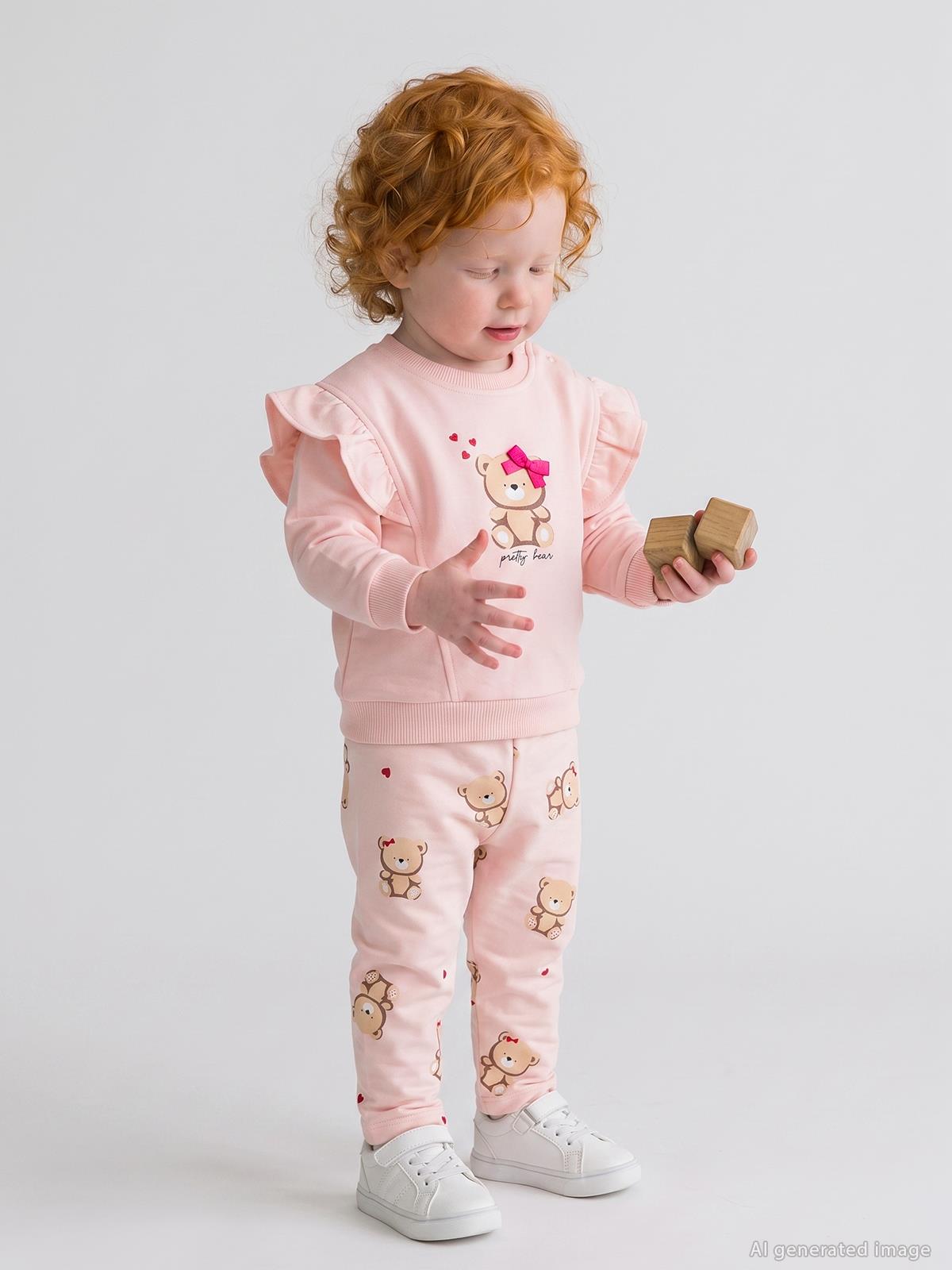 Civil Baby Fiyonklu Ayıcık Baskılı 6-18 Ay Takım - Pembe